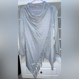 Gray Fringe Cowl Neck Wrap Tunic Top - Womens Large EUC